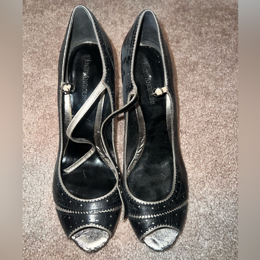 Enzo Angiolini, size 8M, black and silver heel